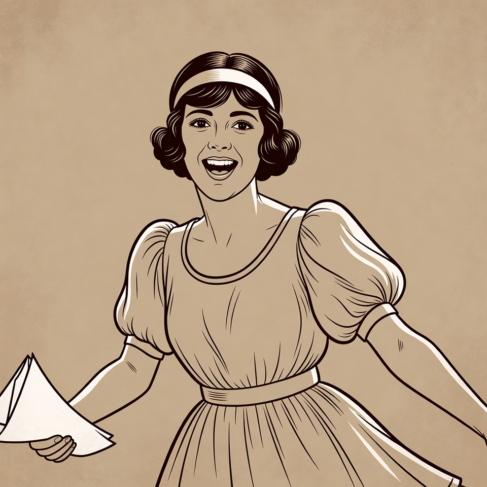 Vintage woman holding paper illustration Vintage woman holding paper illustration