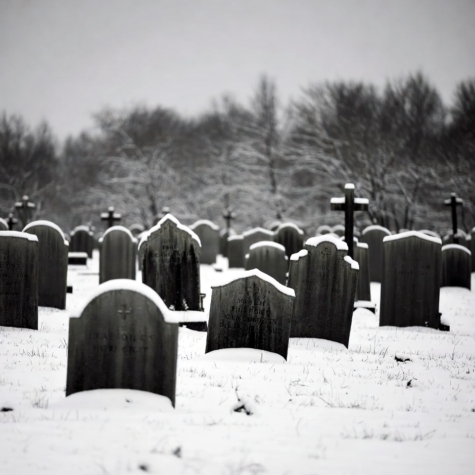Snowy Cemetery with Gravestones Snowy Cemetery with Gravestones