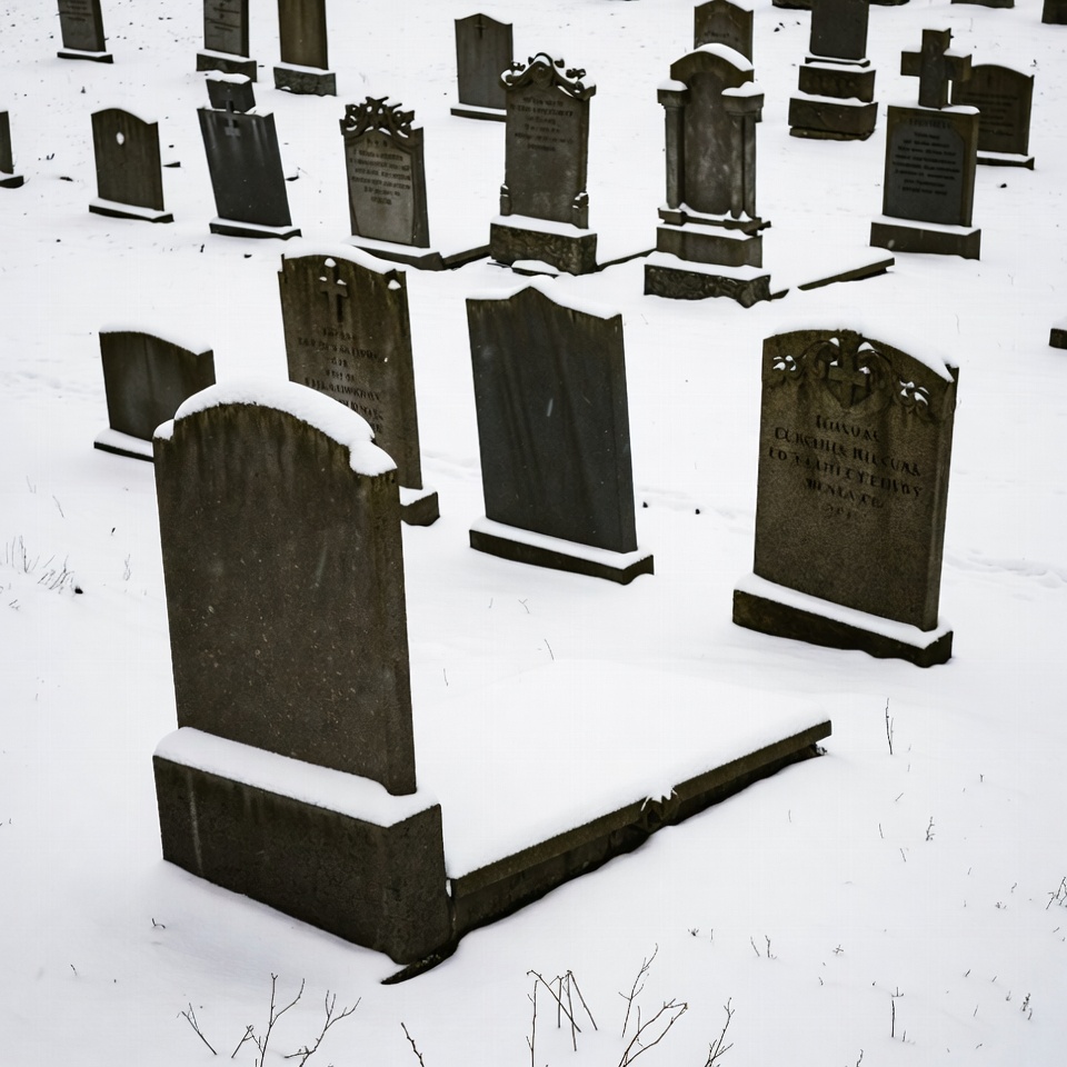 Snowy Cemetery with Gravestones Snowy Cemetery with Gravestones