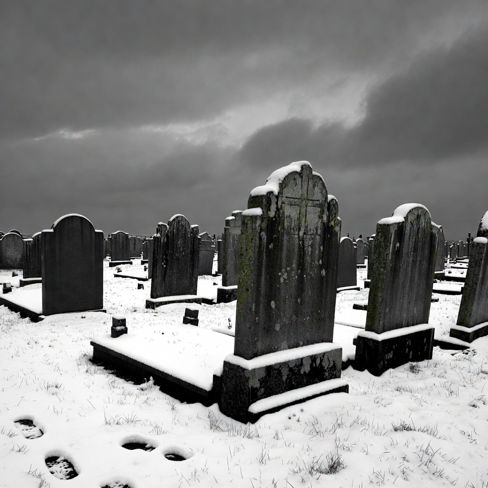 Snowy Cemetery with Gravestones Snowy Cemetery with Gravestones
