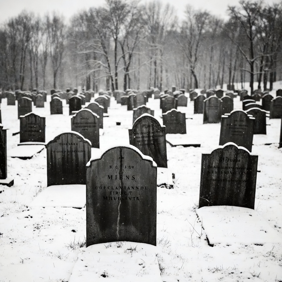 Snowy Cemetery with Gravestones Snowy Cemetery with Gravestones