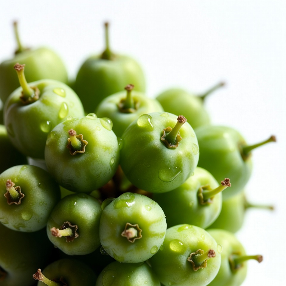 Cluster of green unripe grapes with water droplets Cluster of green unripe grapes with water droplets