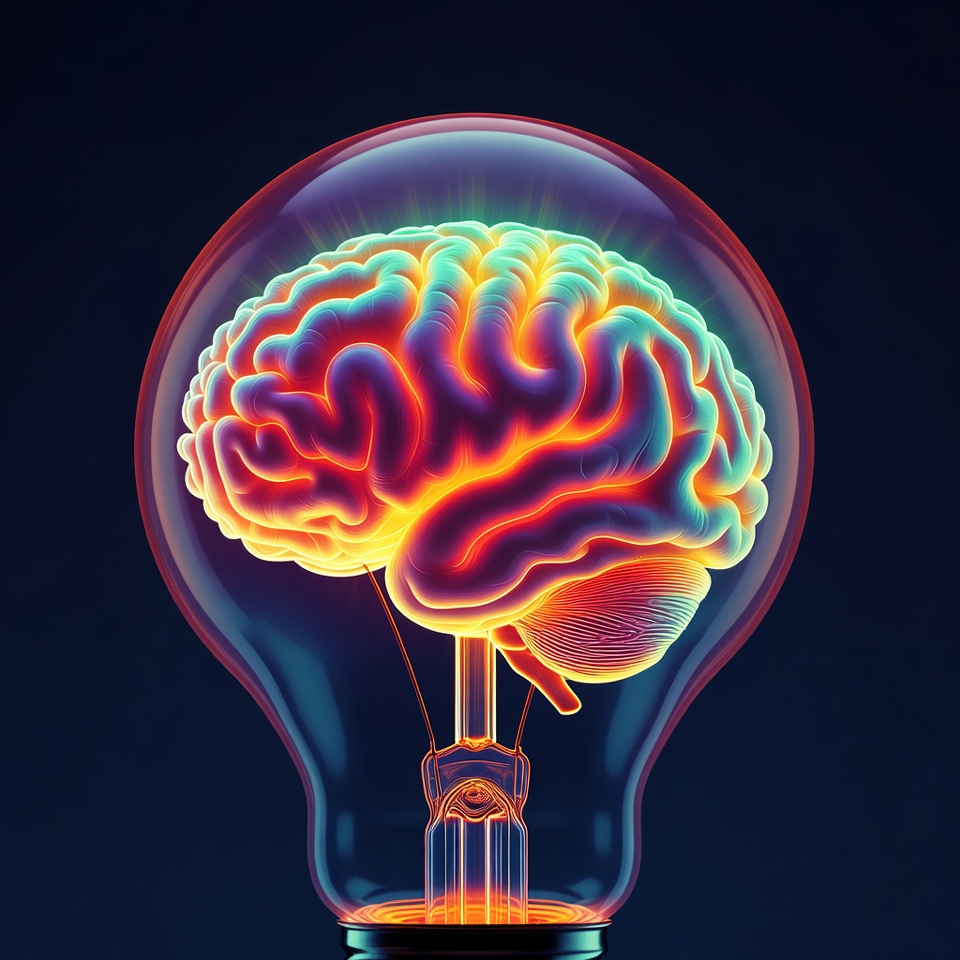 Glowing Brain Lightbulb Illustration Glowing Brain Lightbulb Illustration