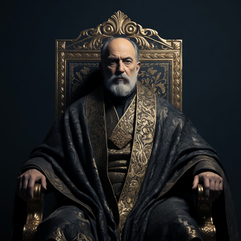 Elderly man in ornate golden throne Elderly man in ornate golden throne