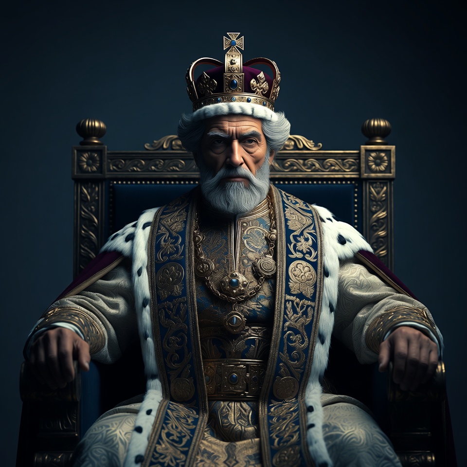 Elderly king on throne Elderly king on throne