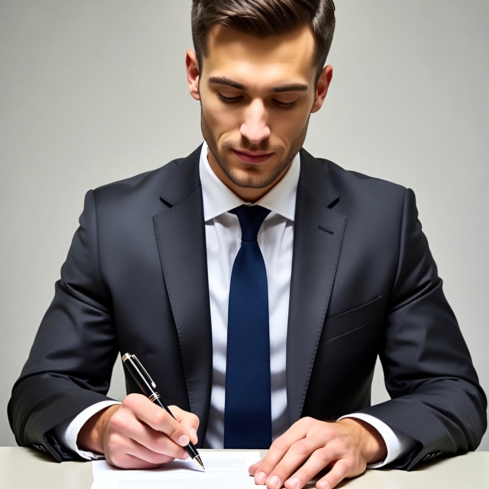 Man signing document in suit Man signing document in suit