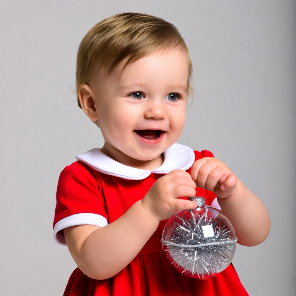 Baby girl holding Christmas ornament Baby girl holding Christmas ornament