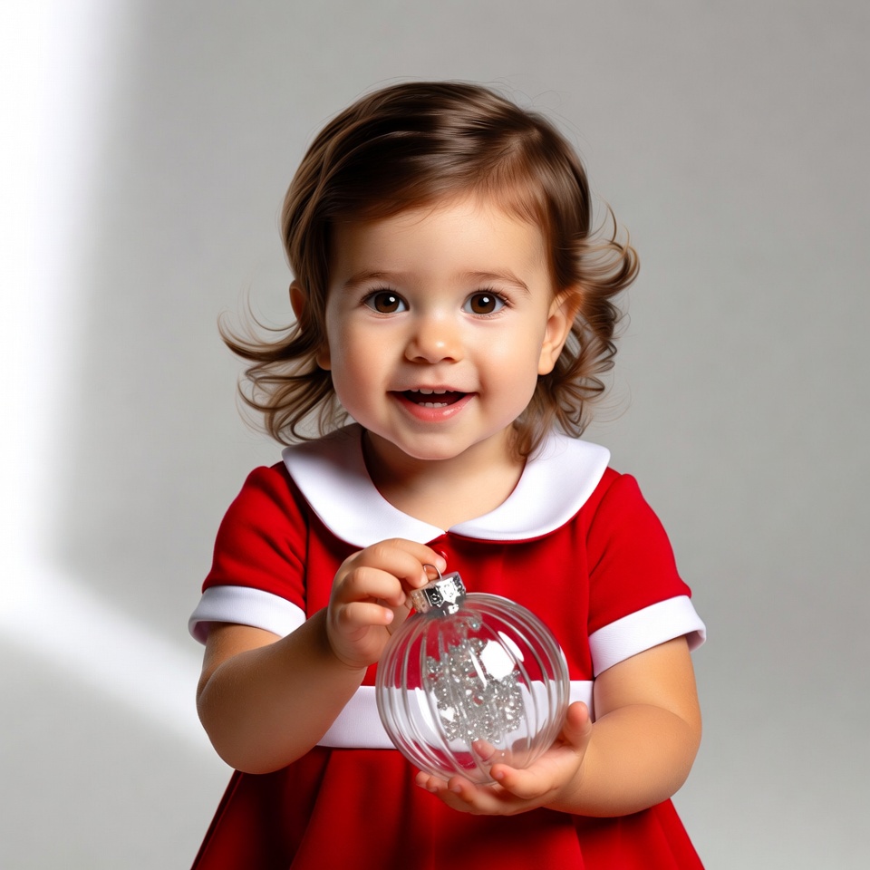 Toddler girl holding Christmas ornament Toddler girl holding Christmas ornament