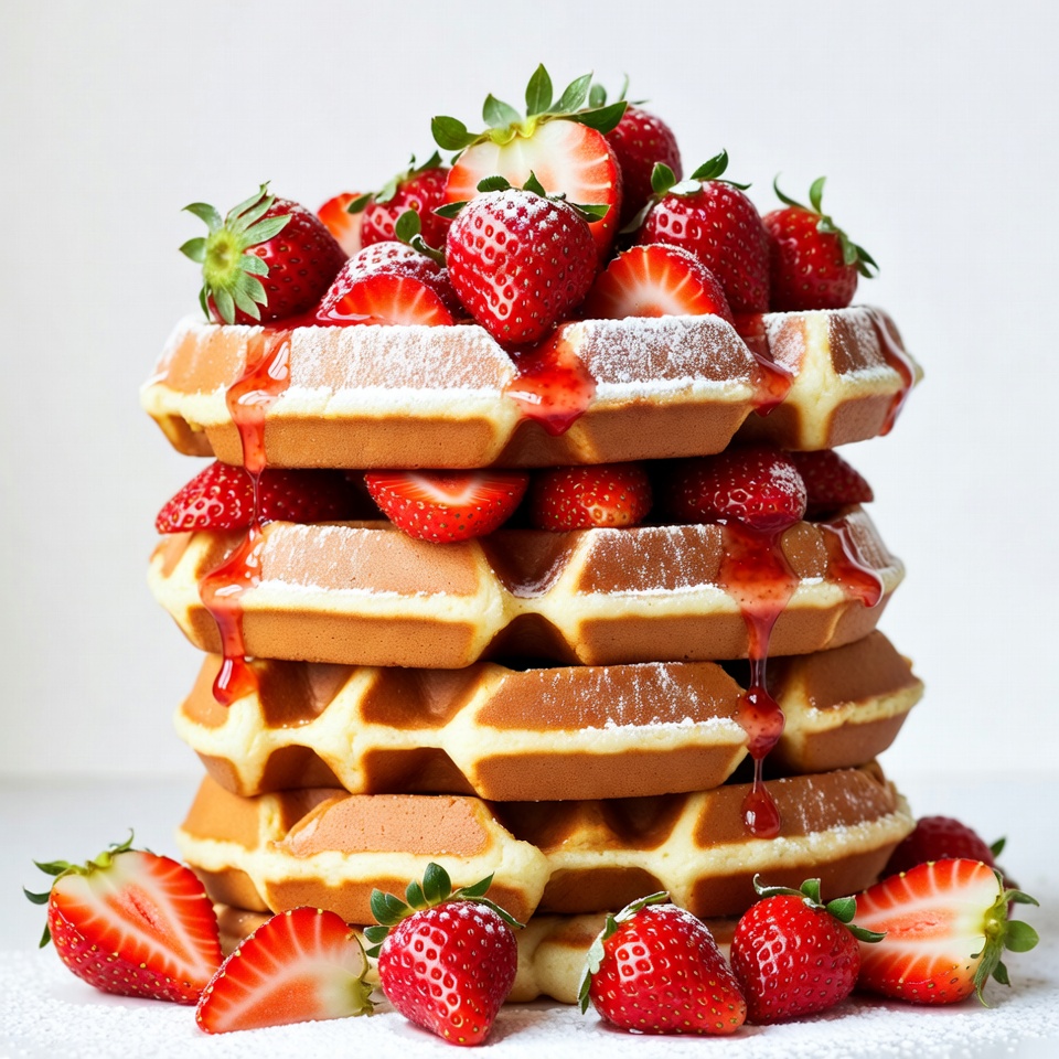 Strawberry Waffles Stack with Syrup Strawberry Waffles Stack with Syrup