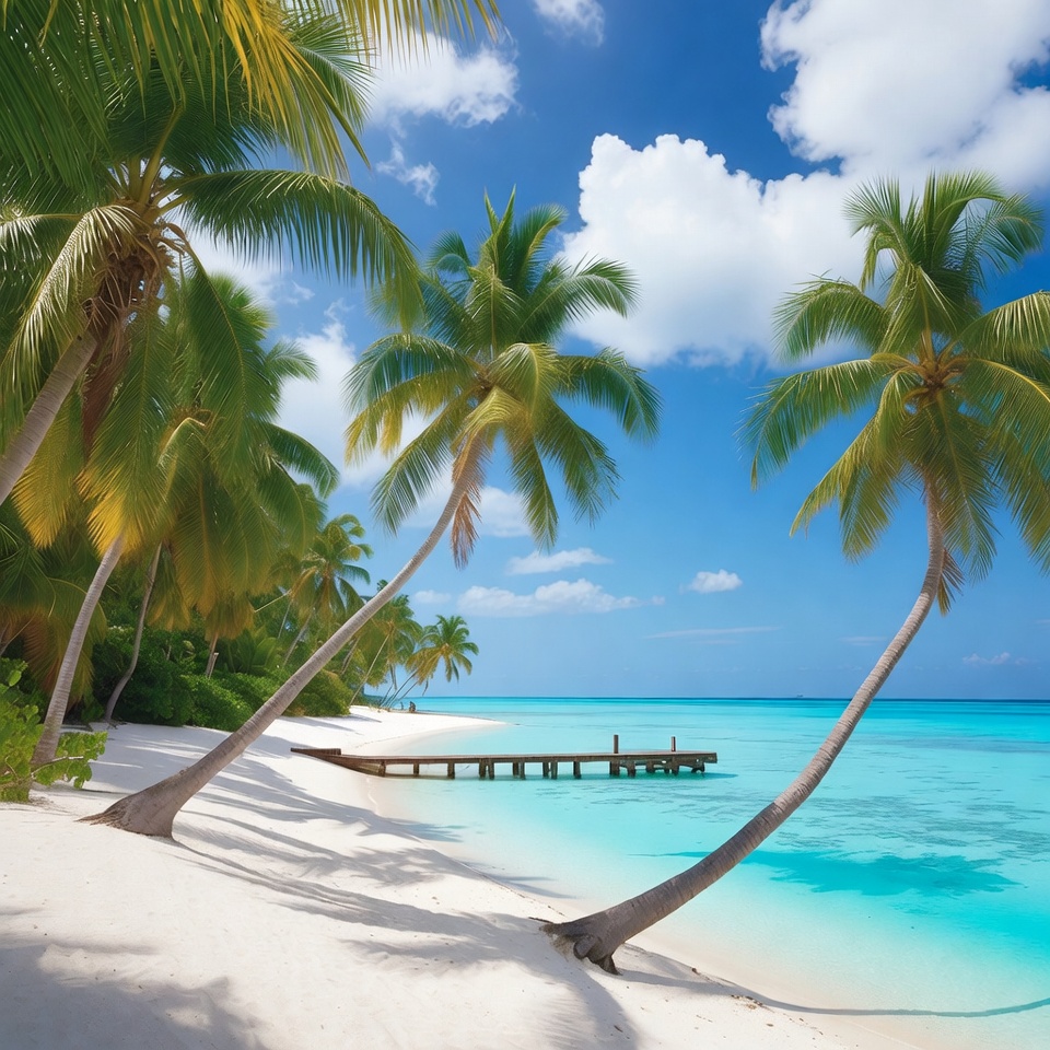 Tropical beach with wooden pier Tropical beach with wooden pier