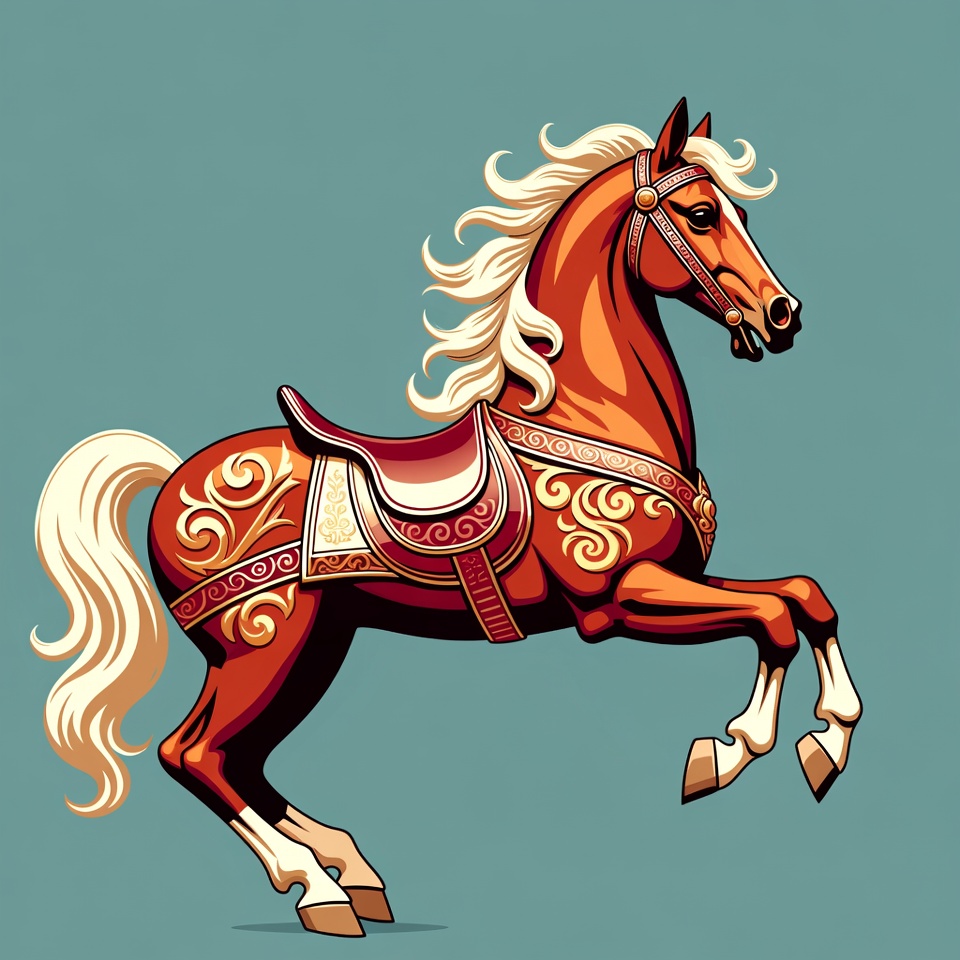 Ornate Red Horse Rearing Up Ornate Red Horse Rearing Up