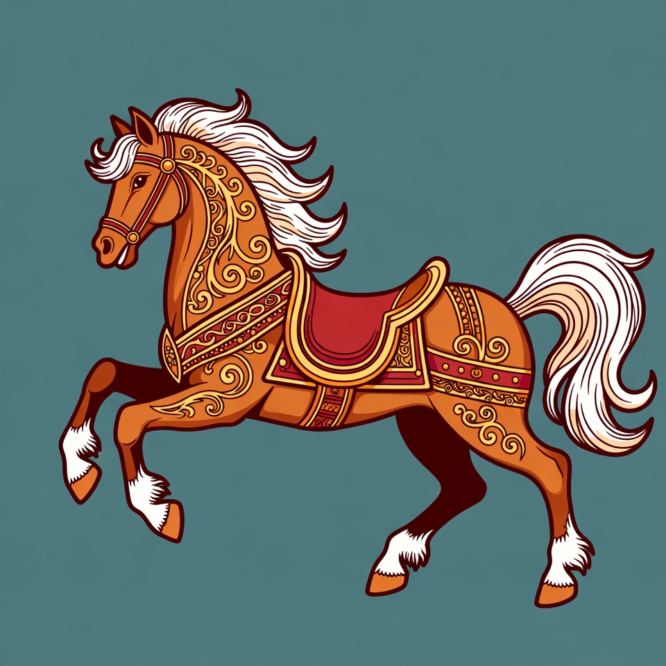 Ornate Brown Horse with Saddle Ornate Brown Horse with Saddle