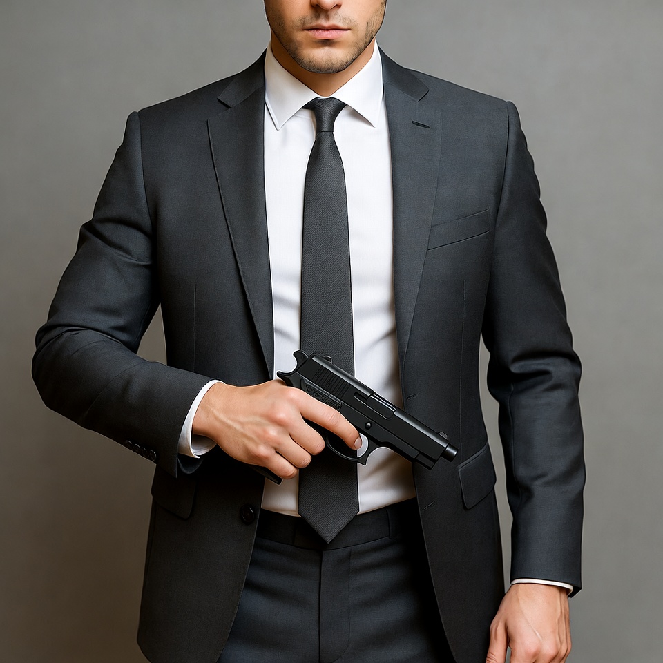 Man in suit holding gun Man in suit holding gun