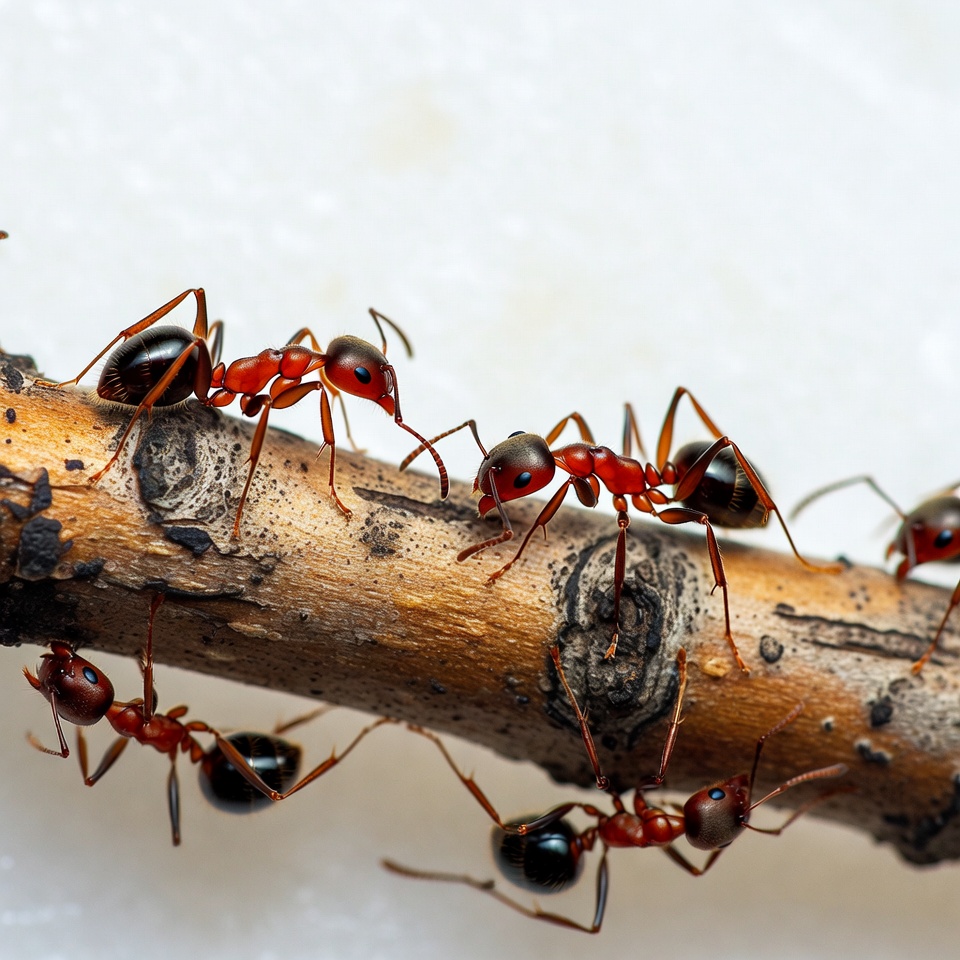 Red ants on wooden log Red ants on wooden log