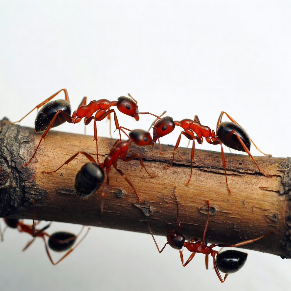 Red ants crawling on wooden stick Red ants crawling on wooden stick