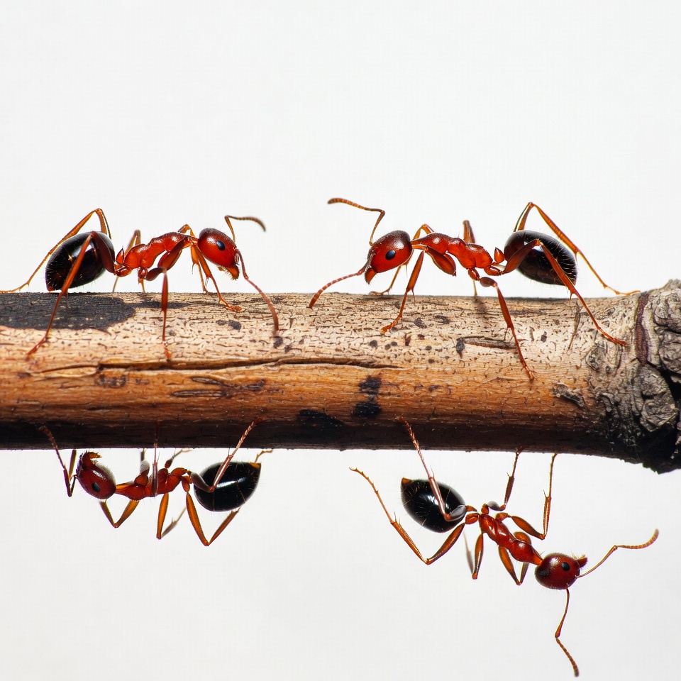 Red ants crawling on branch Red ants crawling on branch
