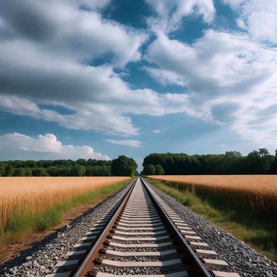 Railroad tracks through wheat field Railroad tracks through wheat field