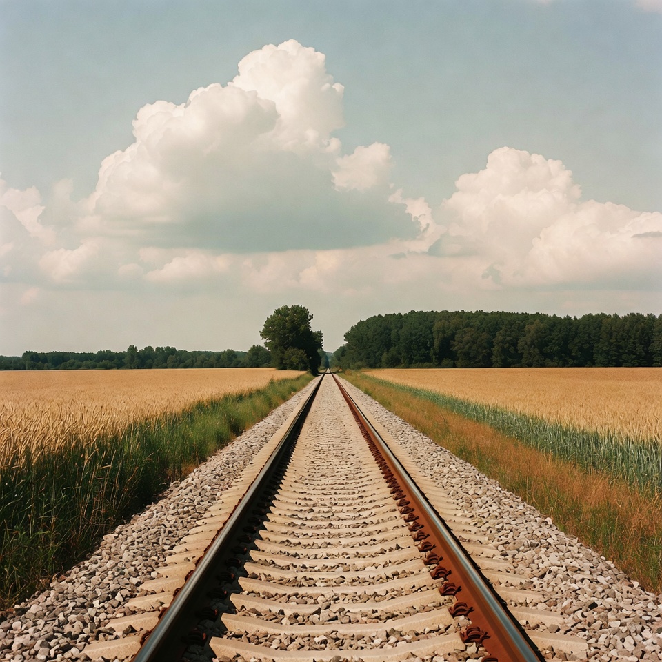 Railroad tracks through golden wheat field Railroad tracks through golden wheat field