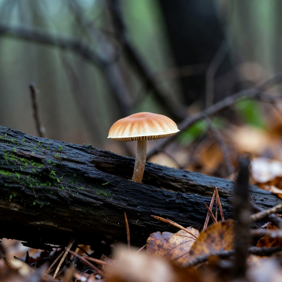 Orange mushroom on mossy log Orange mushroom on mossy log