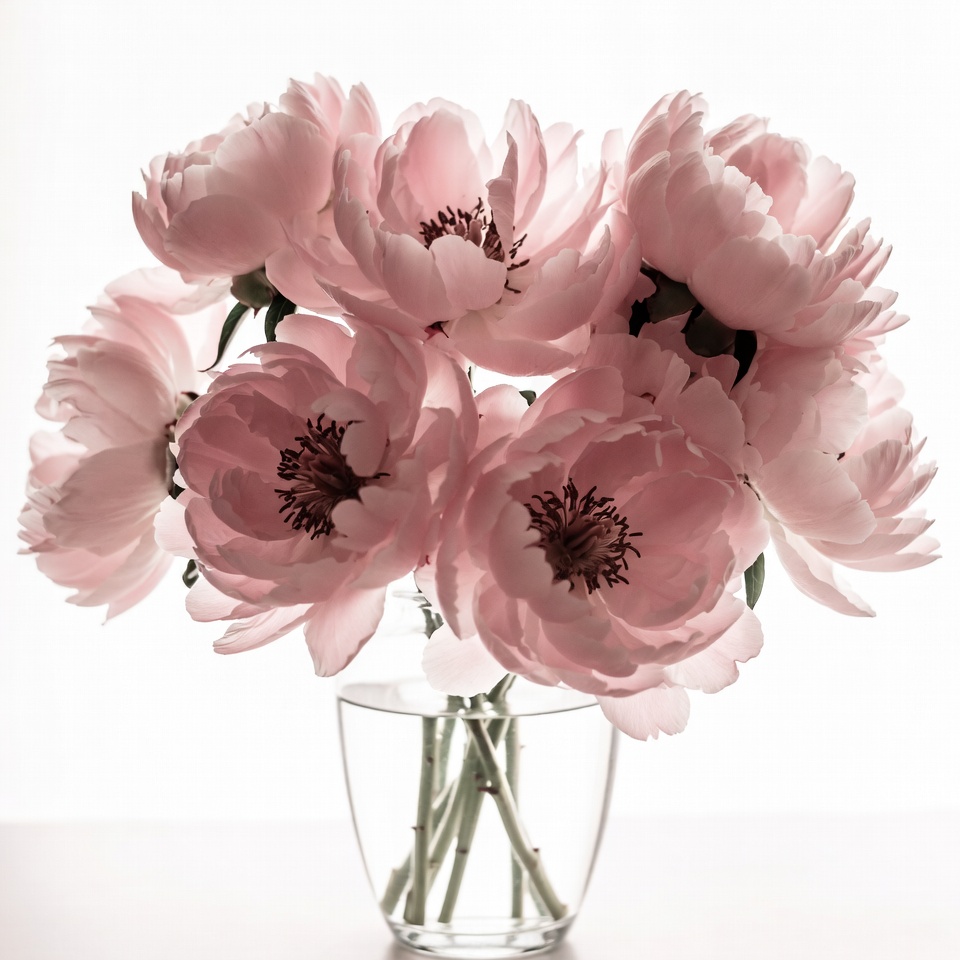 Pink Peonies in Glass Vase Pink Peonies in Glass Vase