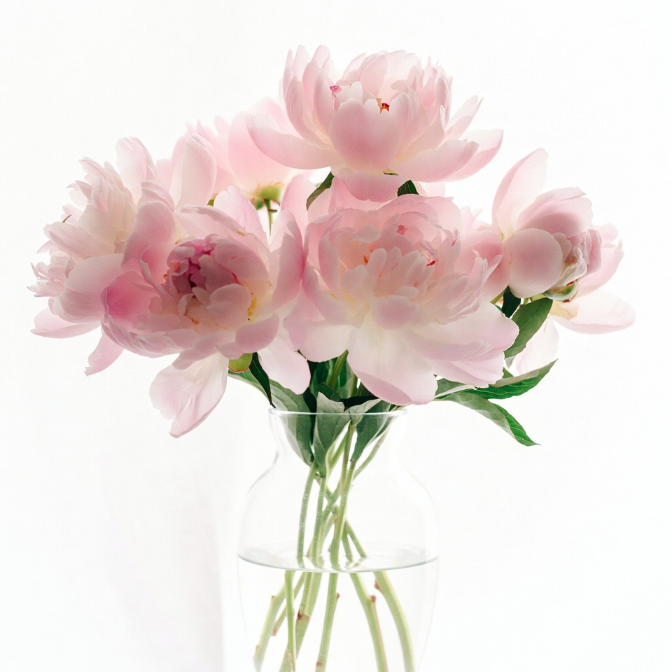 Pink Peonies in Glass Vase Pink Peonies in Glass Vase