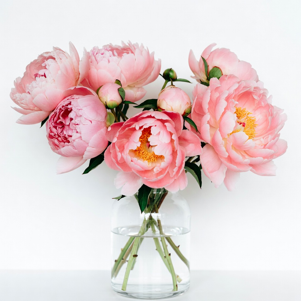 Pink peonies in glass vase Pink peonies in glass vase