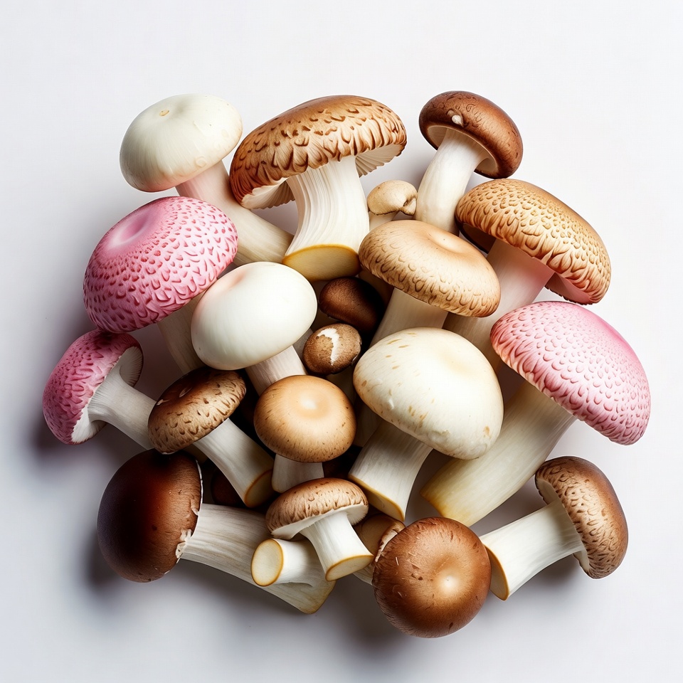 Colorful mushrooms pile on white background Colorful mushrooms pile on white background