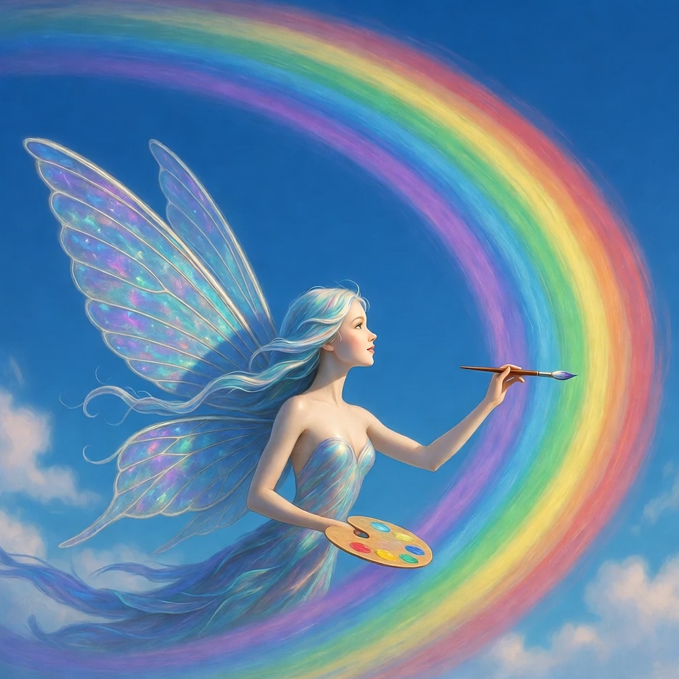 Fairy painting rainbow with brush Fairy painting rainbow with brush