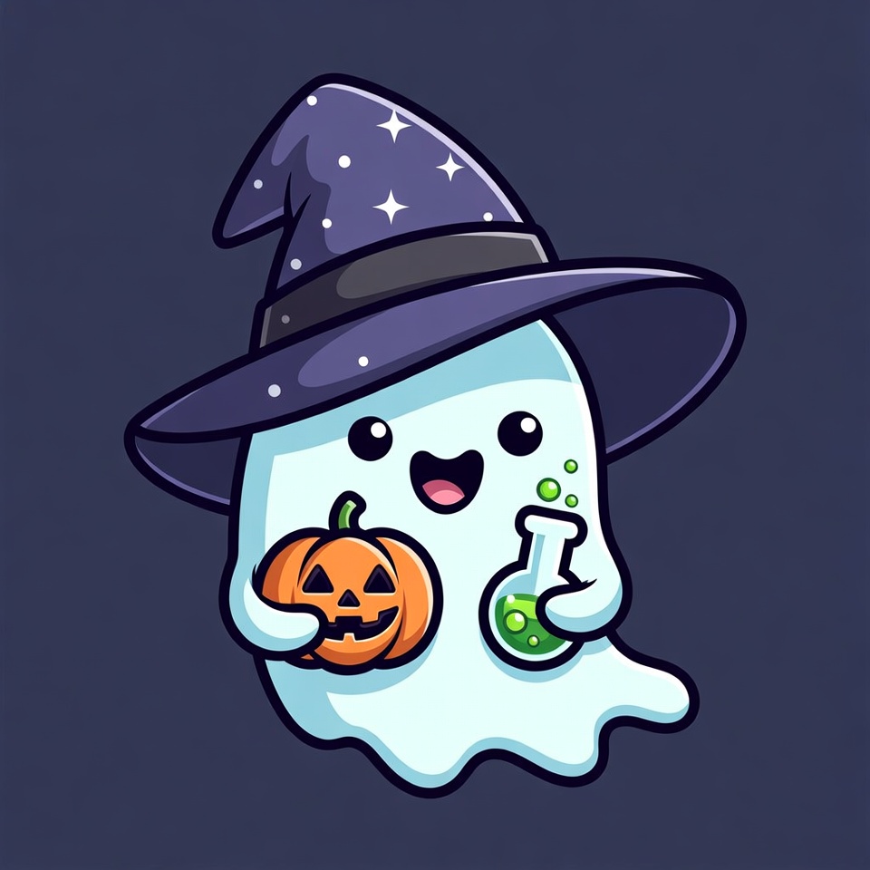 Cute Ghost Witch with Pumpkin Cute Ghost Witch with Pumpkin