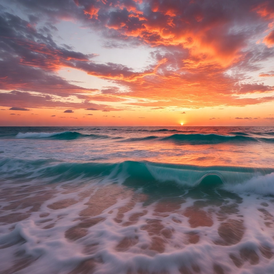 Sunset over ocean waves Sunset over ocean waves