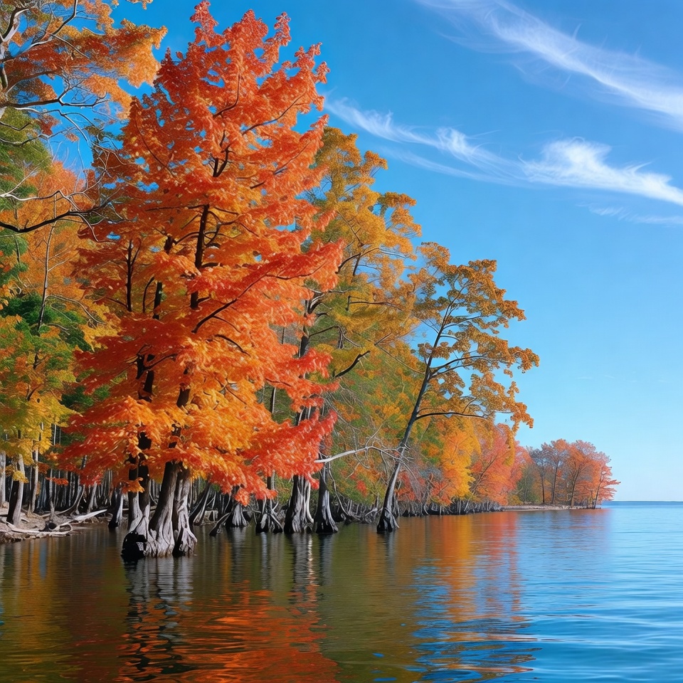 Autumn Bald Cypress Trees by Lake Autumn Bald Cypress Trees by Lake