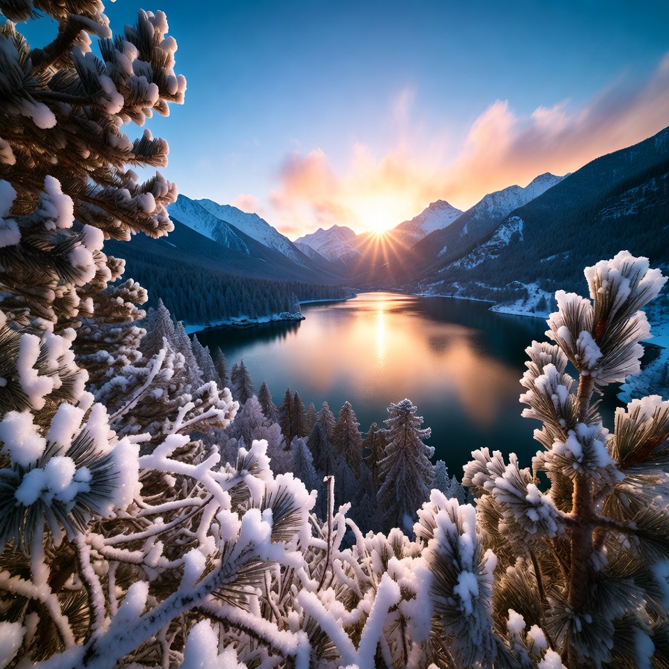 Snowy Mountain Lake Sunrise Snowy Mountain Lake Sunrise