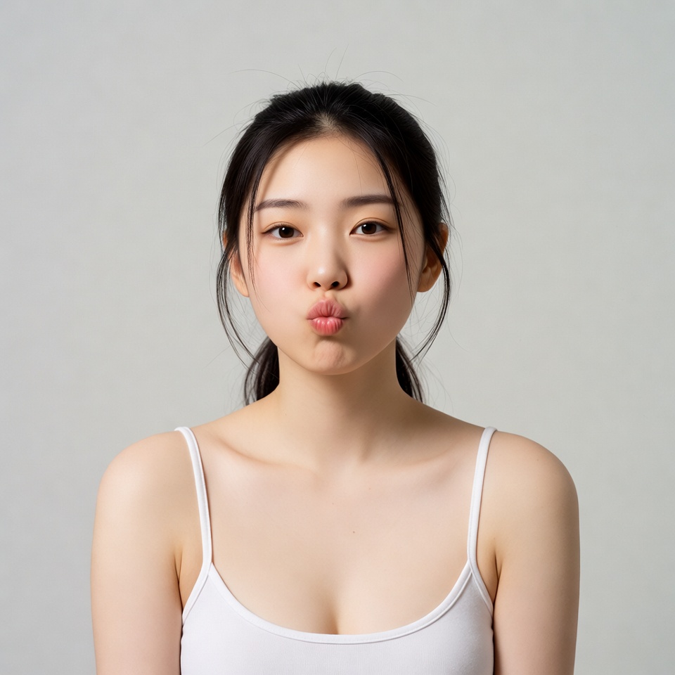 Asian woman making duck face Asian woman making duck face