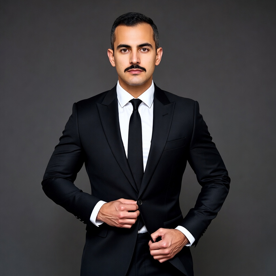 Man in black suit with mustache Man in black suit with mustache