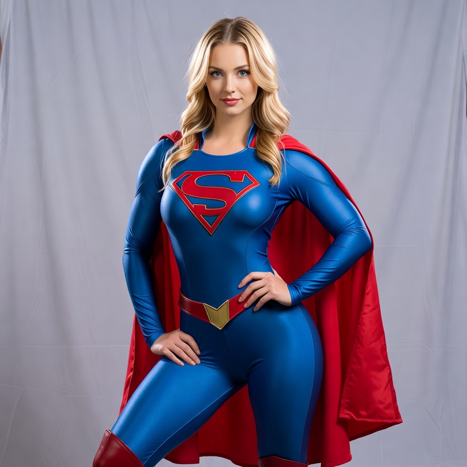 Blonde woman in Supergirl costume Blonde woman in Supergirl costume