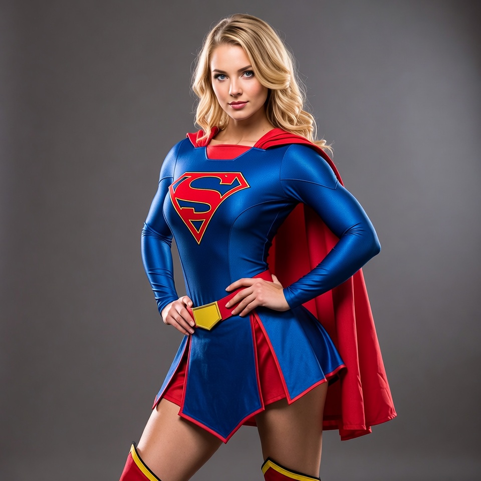 Blonde woman in Supergirl costume Blonde woman in Supergirl costume
