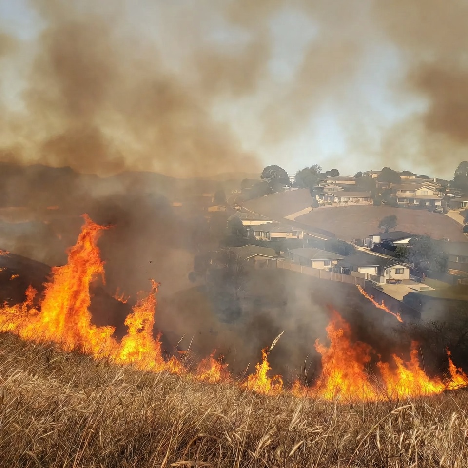 Wildfire Burning Near Suburban Houses Wildfire Burning Near Suburban Houses