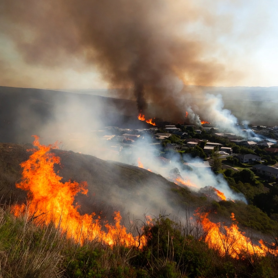 Wildfire engulfing hillside suburb Wildfire engulfing hillside suburb