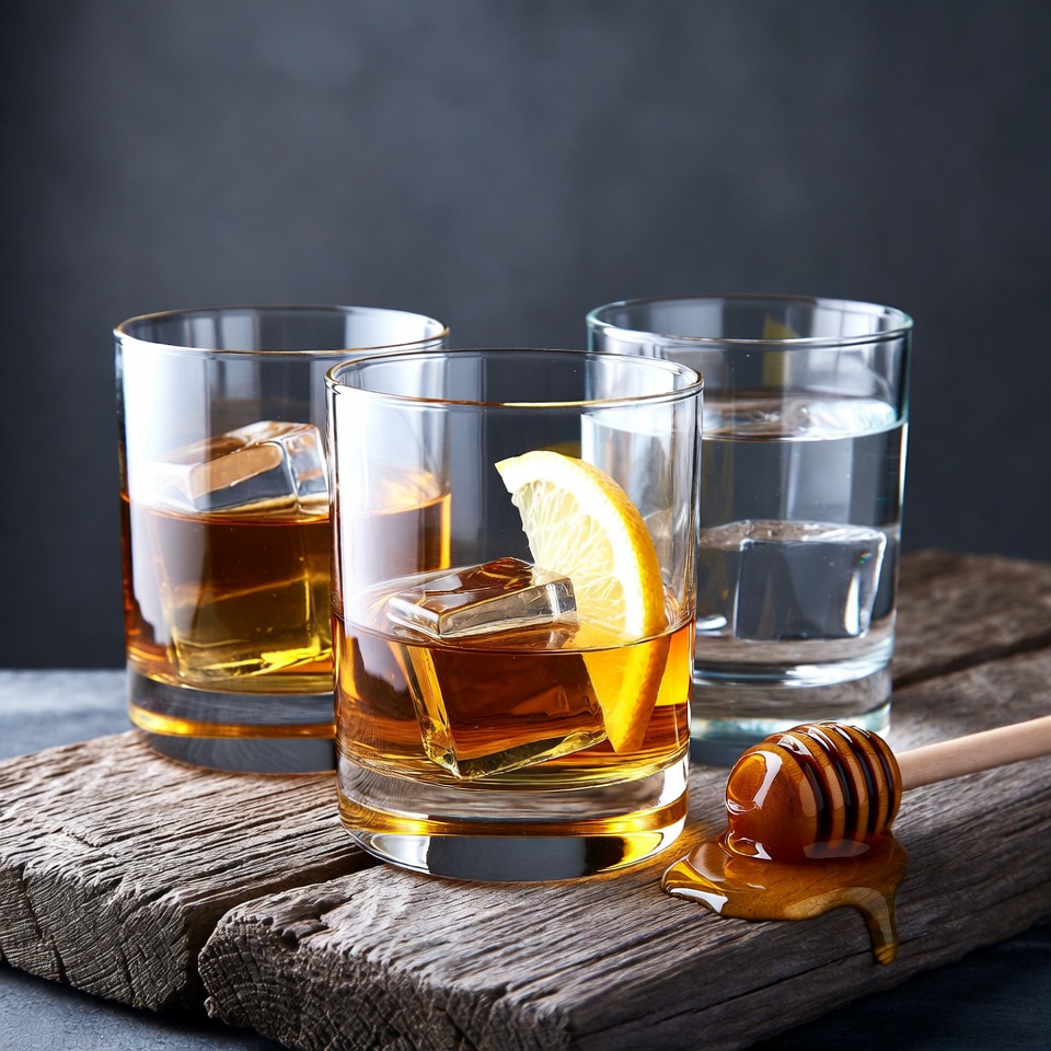 Whiskey Glasses with Lemon and Honey Whiskey Glasses with Lemon and Honey
