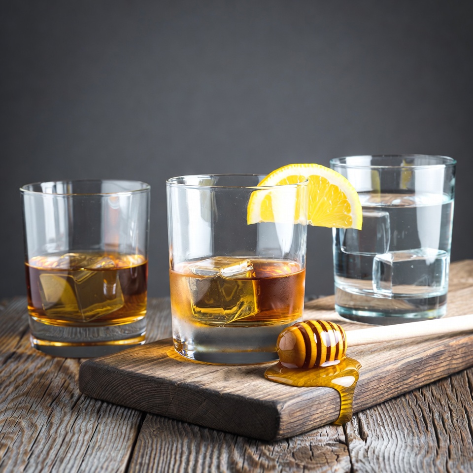 Whiskey Glasses with Honey and Lemon Whiskey Glasses with Honey and Lemon