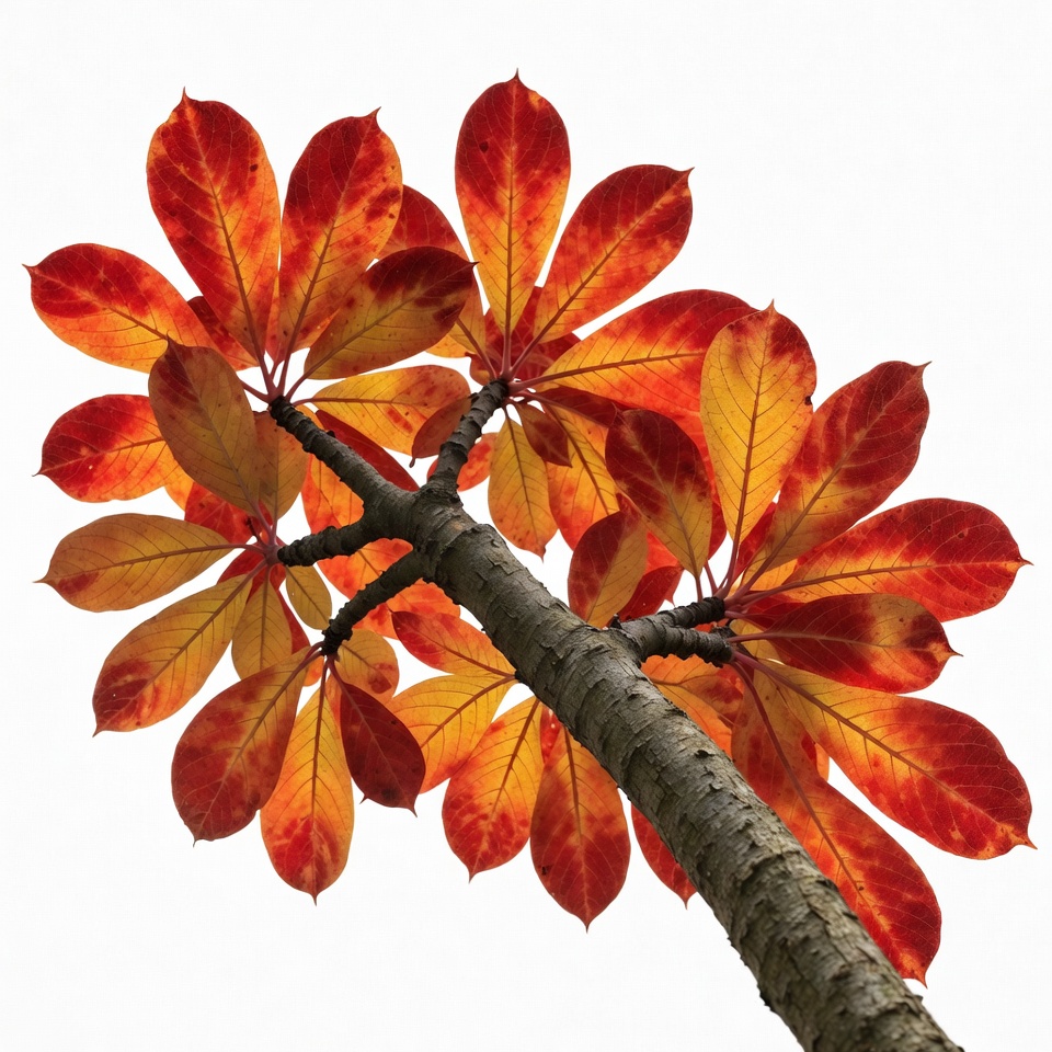 Autumn Schefflera Leaves on Branch Autumn Schefflera Leaves on Branch