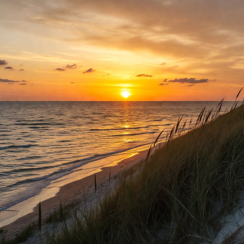 Sunset over beach with sea oats Sunset over beach with sea oats