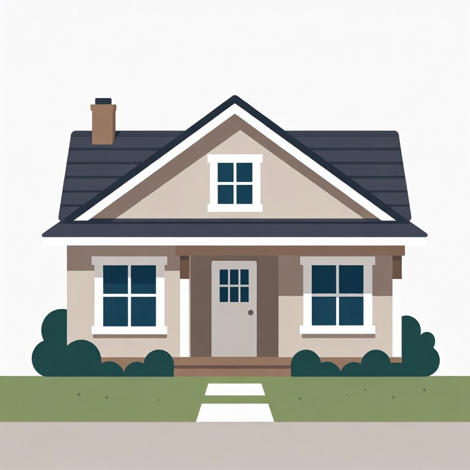 Cartoon House with Porch and Bushes Cartoon House with Porch and Bushes