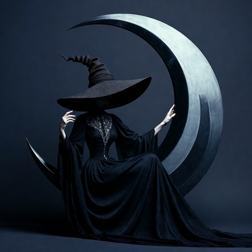 Witch sitting on crescent moon Witch sitting on crescent moon
