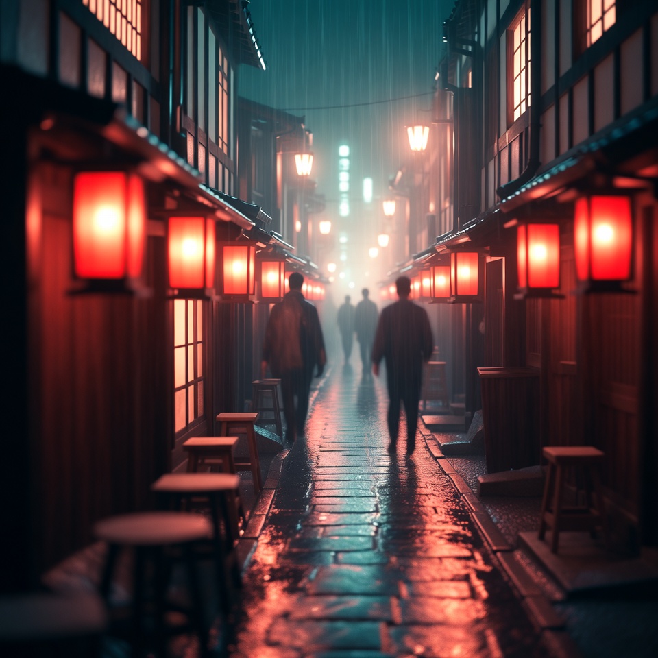 Rainy Japanese Alley with Lanterns Rainy Japanese Alley with Lanterns