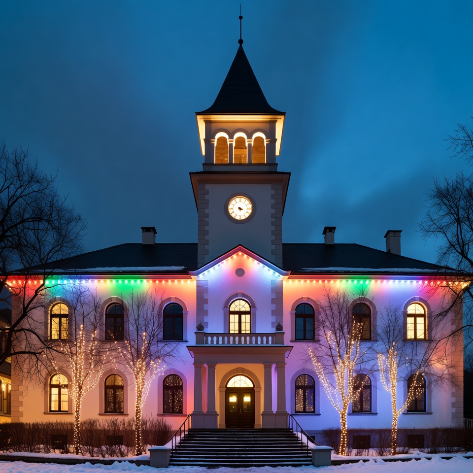 Colorful Lit Church at Night Colorful Lit Church at Night