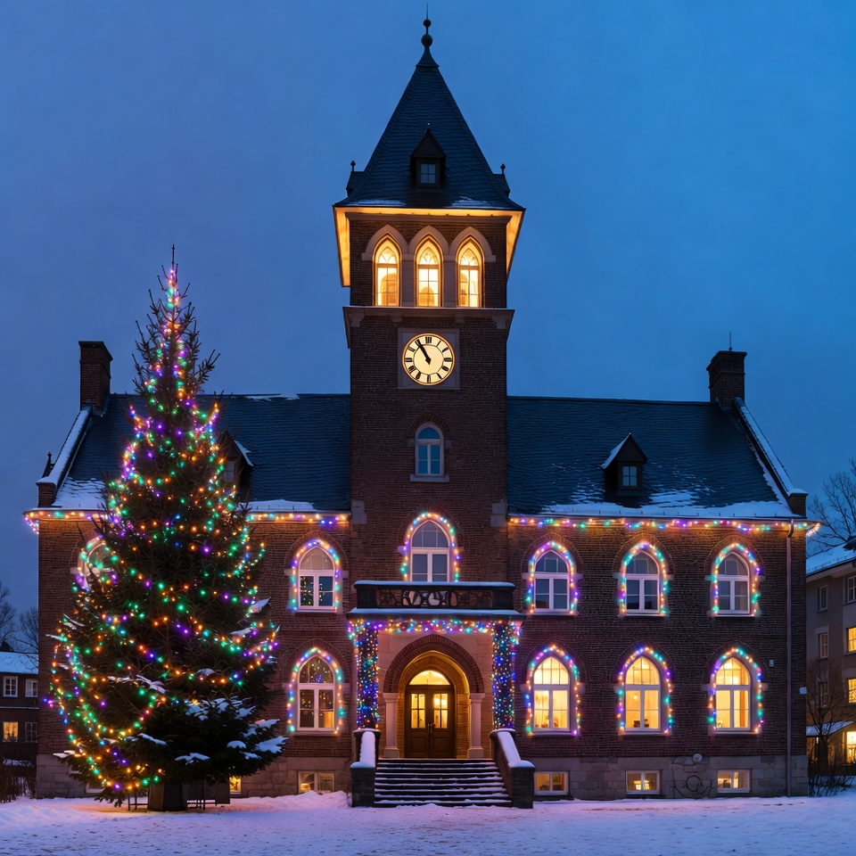 Christmas Tree Clock Tower Building Christmas Tree Clock Tower Building