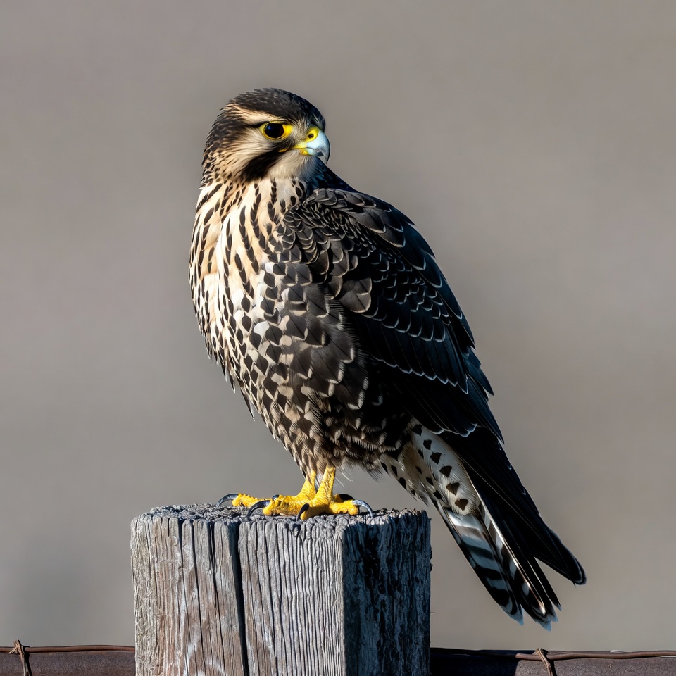 Peregrine Falcon Perched on Wooden Post Peregrine Falcon Perched on Wooden Post