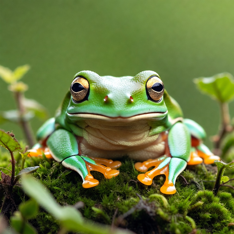 Green Tree Frog on Moss Green Tree Frog on Moss
