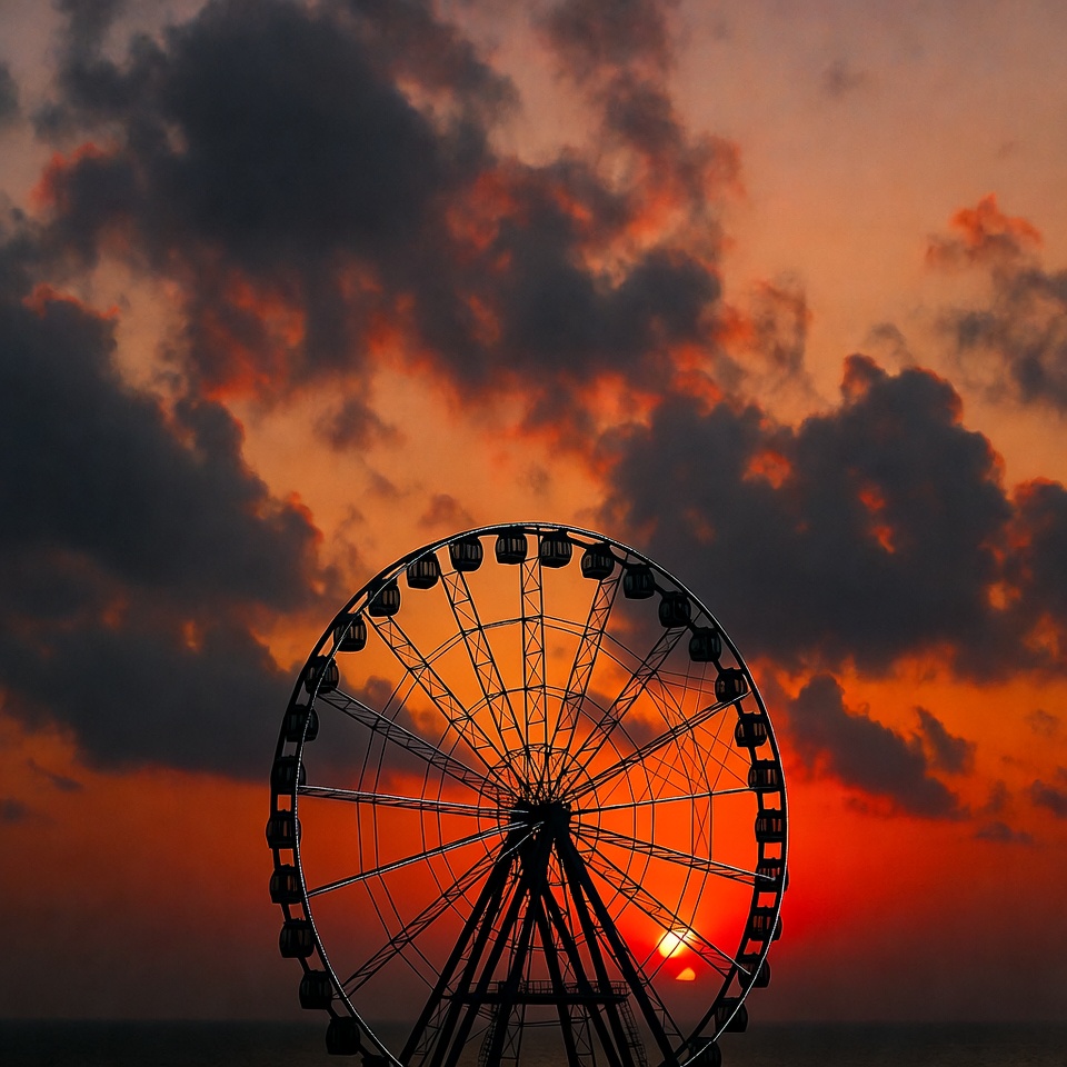 Ferris wheel silhouetted against sunset Ferris wheel silhouetted against sunset